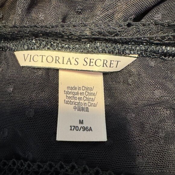 Victorias Secret Black Sheer Mesh Polka Dot Short Sleeve Top Size‎ M Whimsigoth - Picture 4 of 7